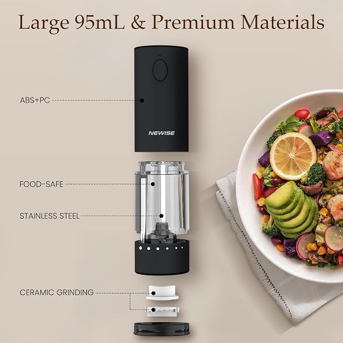 Newise Electric Salt & Pepper Grinder Set, Rechargeable - Image 5