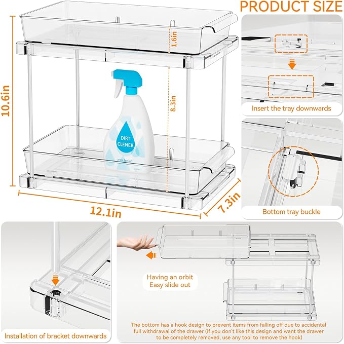 Yieach 4 Pack Under Sink Organizers and Storage, Two Tier Pull Out Cabinet - Image 3
