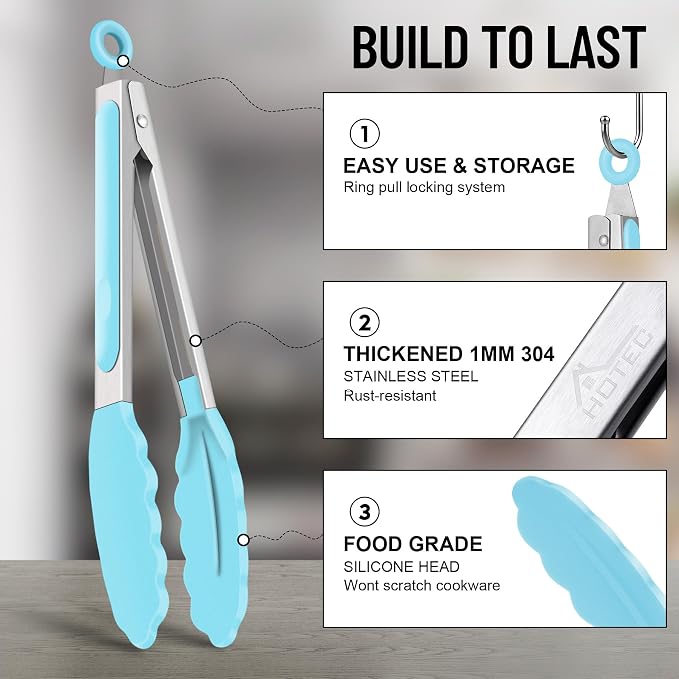 Hotec Silicone Kitchen Tongs for Cooking 9-Inch Serving Tongs - Image 7