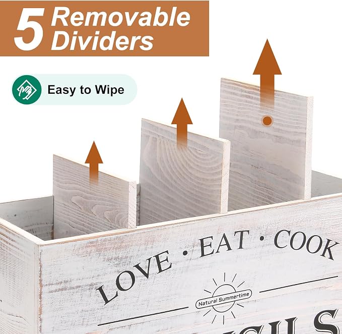 2 PC Wooden Utensil Holder, （With 4-Compartments size*1 + 3-Compartments - Image 4