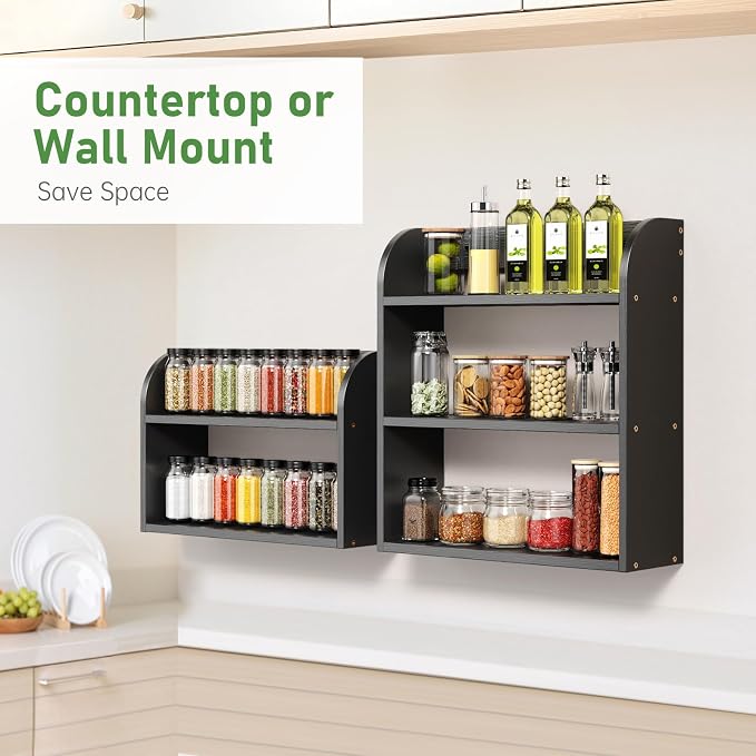 ROMGUAR CRAFT 3 Tier Bamboo Spice Rack, Countertop or Wall Mounting Wood Spice - Image 4
