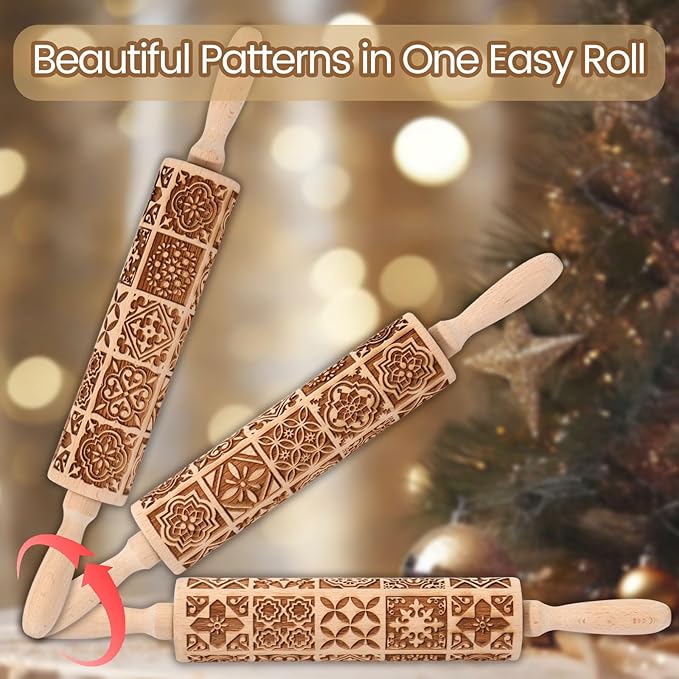 Christmas Embossed Rolling Pin for Baking Cookies Embossing Rolling Pins - Image 2
