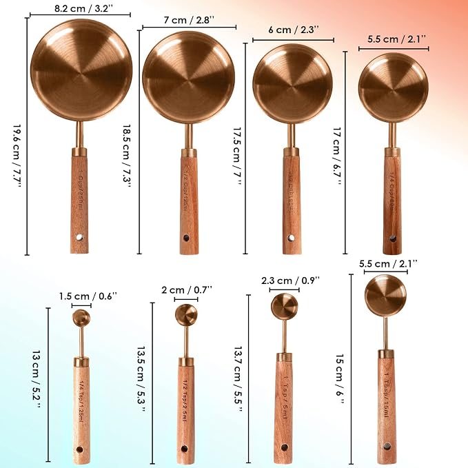 Collection 8 Piece Rose Gold Measuring Cups Set and Measuring Spoons - Image 3