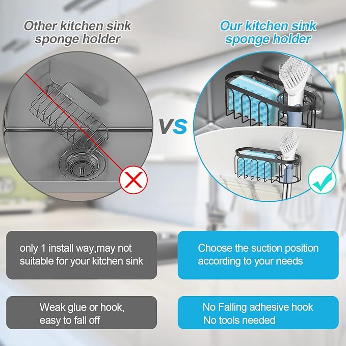 2-in-1 Sponge Holder for Kitchen Sink, Sink Caddy Kitchen Sink Organizer - Image 3