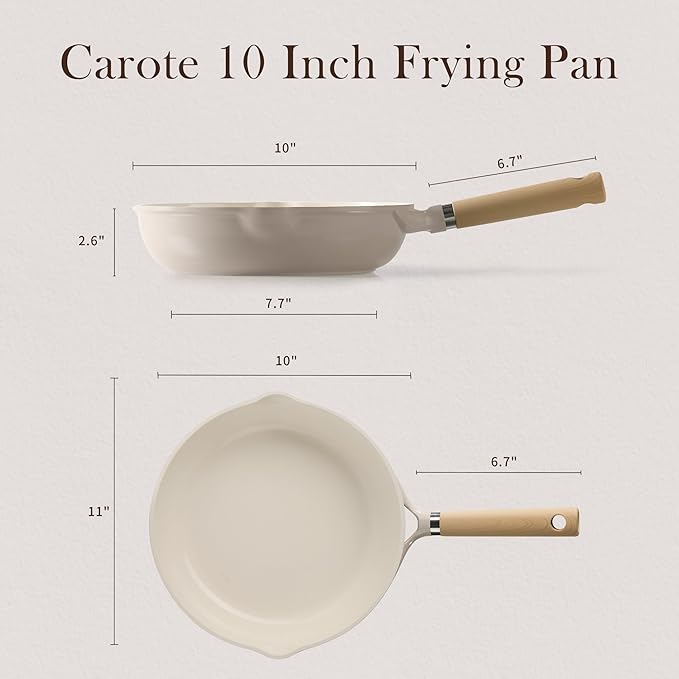CAROTE 10" Ceramic Frying Pan Skillet, Non Stick Skillet Chef's Pan, Healthy & - Image 2