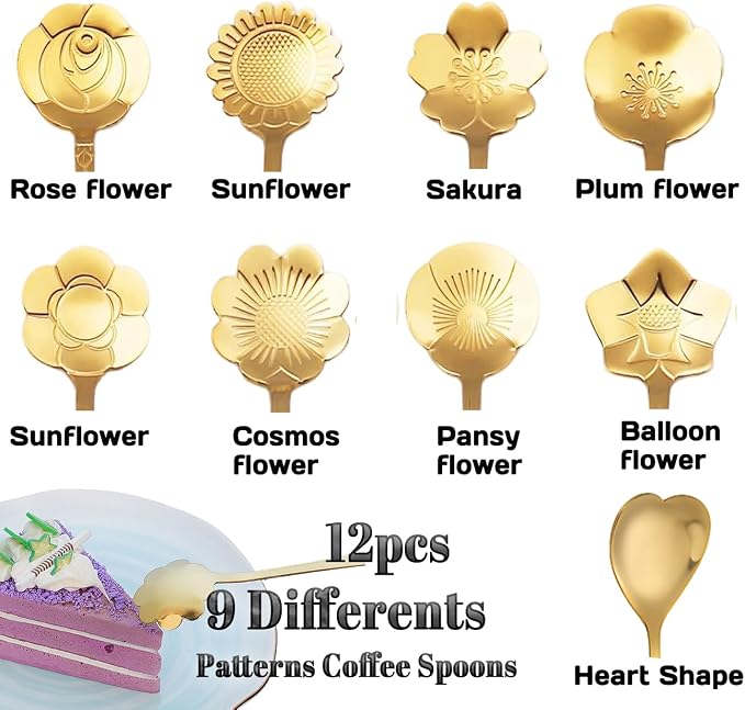 12 Pcs Flower Coffee Tea Spoons Set - Image 2