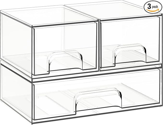 Criusia Stackable Storage Drawers, 3 Pack Clear Acrylic Makeup & Bathroom by Criusia