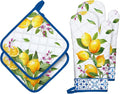 Summer Lemon Oven Mitts and Pot Holders Sets 4Pcs, 100% Cotton Heat Resistant by Arquiel