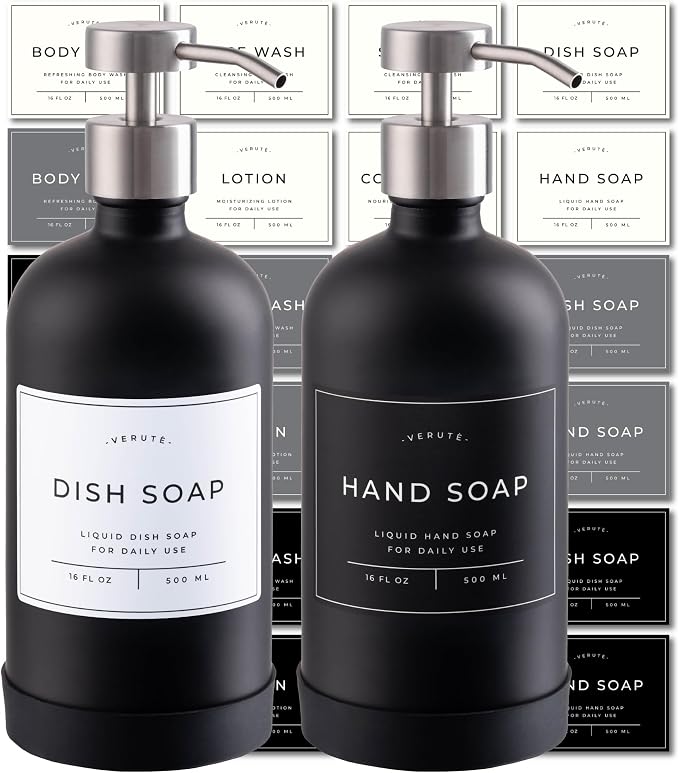 Hand and Dish Soap Dispenser for Kitchen and Bathroom, Stainless Steel Pumps by Verute