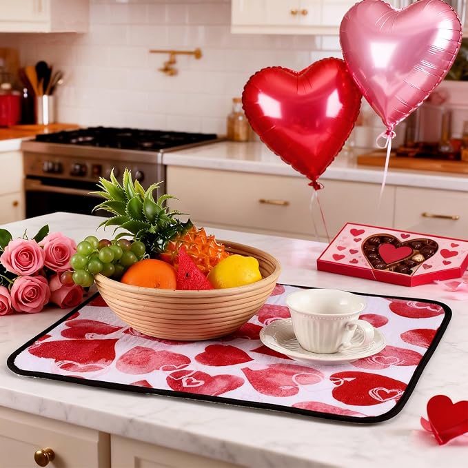 Breling Valentine's Day Dish Drying Mat Valentine Kitchen Dry Mat Absorbent - Image 4
