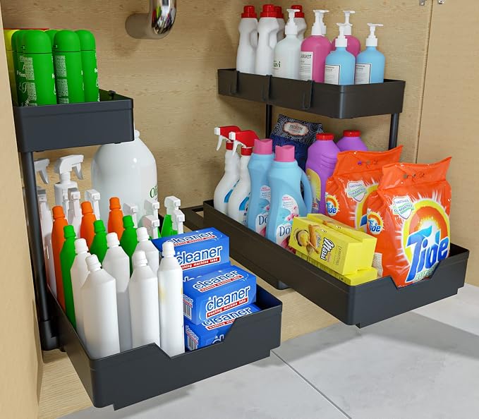 NATURE'S SOURCE 2 Pack Under Sink Organizer 2 Tier Sliding Cabinet Organizers by NATURESSOURCE