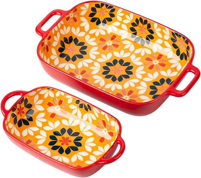 ONCCI Ceramic Baking Dish Set, 2-Piece Hand-painted Porcelain Rectangular by ONECCI