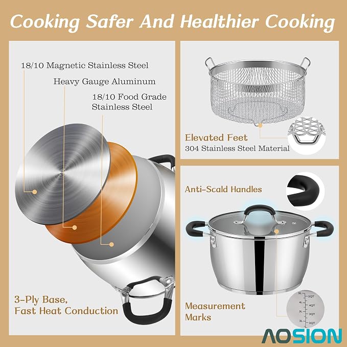 AOSION 6 Quart Stainless Steel Stockpot - Image 6
