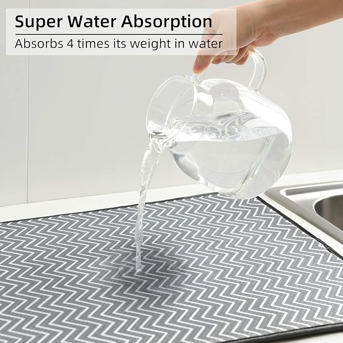 SUBEKYU Dish Drying Mat for Kitchen Counter, Microfiber Absorbent Dishes - Image 5