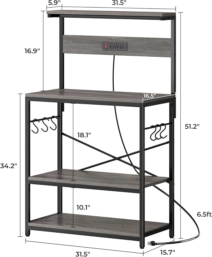 SUPERJARE Bakers Rack with Power Outlets, Microwave Stand, 31.5 X 16.5 Inch - Image 7
