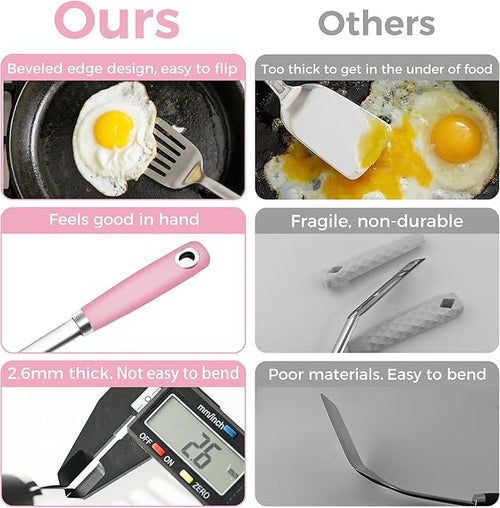 18/0 Stainless Steel Cooking Utensils Set, Heavy Duty Pink Handle - Image 2