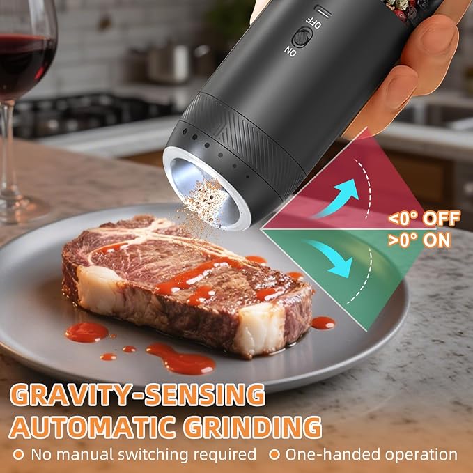 Gravity Electric Salt and Pepper Grinder Set Rechargeable, External Adjustable - Image 2