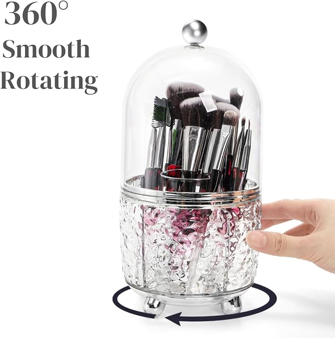 Eorbow Rotating Makeup Brush Holder, Dustproof Cosmetic Tools Organizer - Image 3