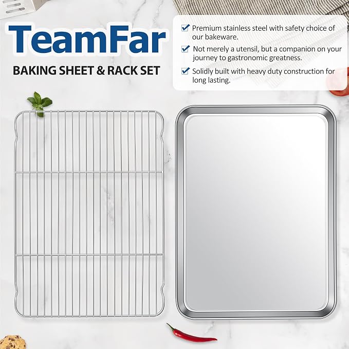 TeamFar Baking Sheet with Rack Set, Stainless Steel Baking Pan Cookie Sheet - Image 7