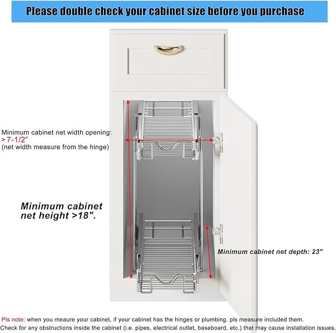 DINDON Pull Out Cabinet Organizer, Cabinet Pull Out Shelves, 2 Tier Pull Out - Image 3