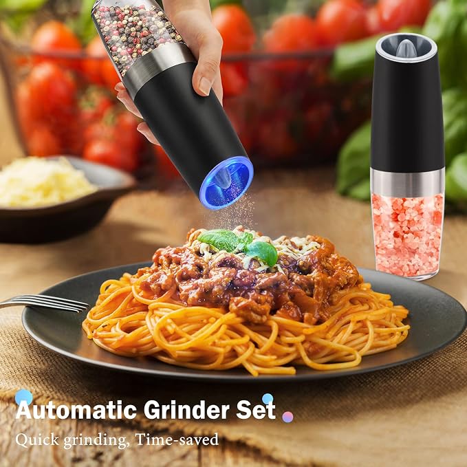 Gravity Electric Salt and Pepper Grinder Set, Battery Powered LED Light One - Image 3