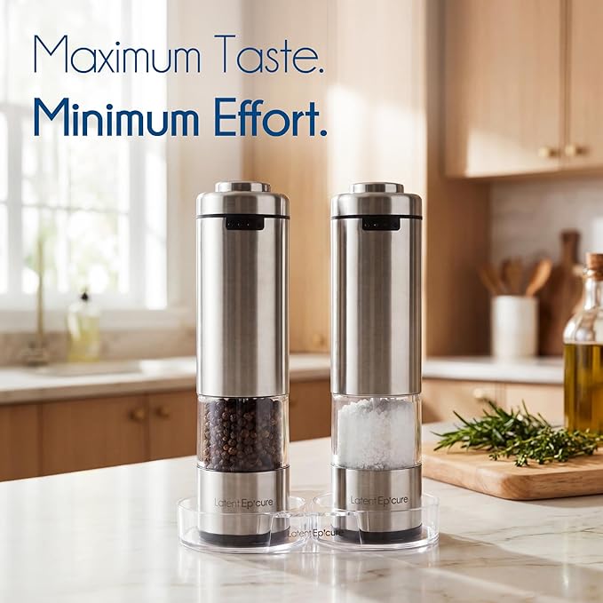 Latent Epicure Electric Salt and Pepper Grinder Set, USB-C Rechargeable - Image 2