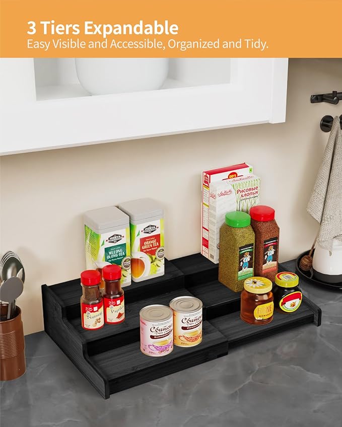 VenDotbi Spice Rack, 3-Tier Expandable Bamboo Spice Rack Organizer - Image 3