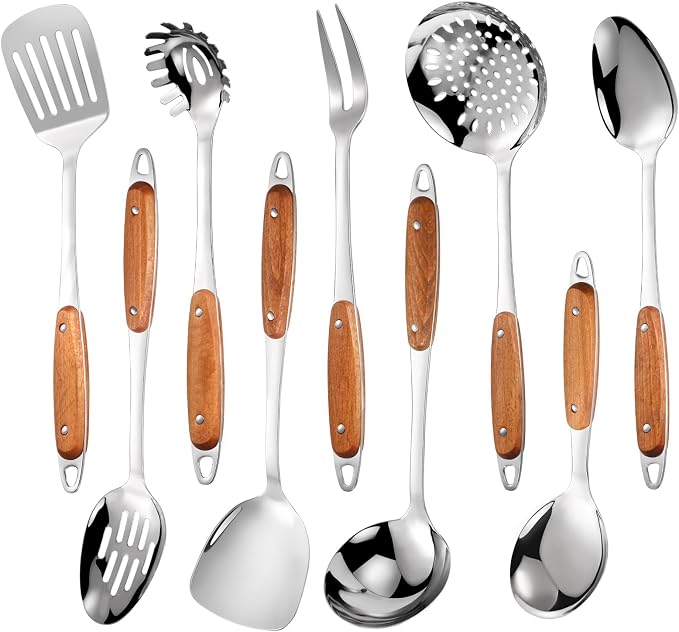 304 Stainless Steel Cooking Utensils Set, Solid Spoon, Skimmer Spoon, Spaghetti by Lazycorner