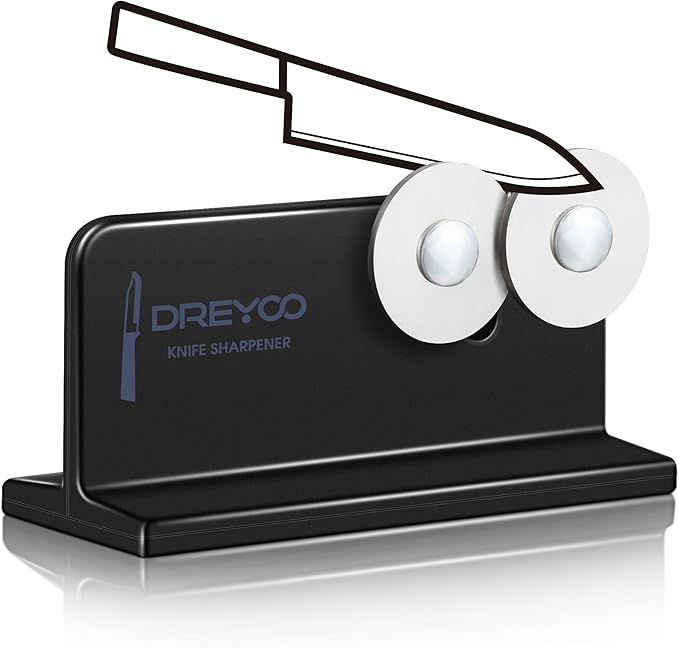 Dreyoo Cutlery Pointed Edge Knife Sharpener, Double Sided Stainless Steel by Dreyoo