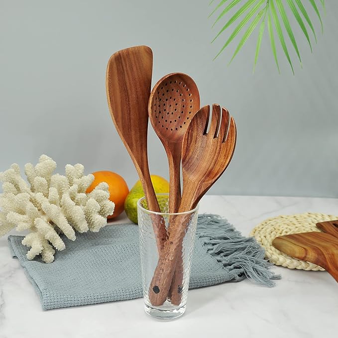 GreyWooden Kitchen Utensil Set, 100% Natural Teak Wooden Spatula - Image 5