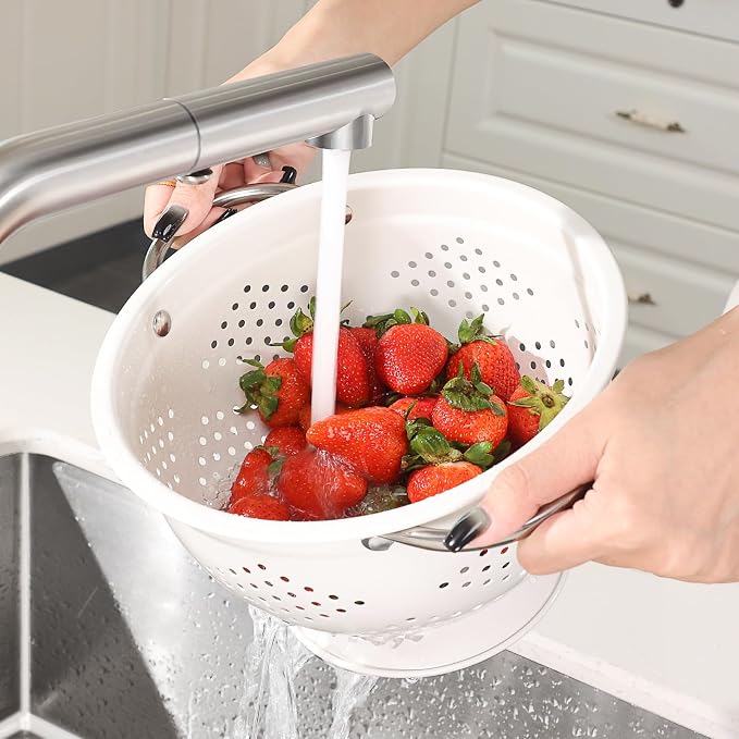 Rorence Powder Coated Steel Colanders: 3 Quart and 5 Quart Set of 2 - Image 7