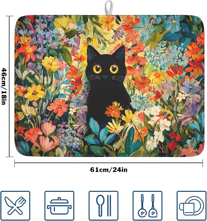 Spring Summer Floral Cat Dish Drying Mat - Image 2