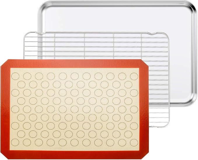 Baking Sheet with Cooling Rack and Silicone Baking Mat, 20 Inch Stainless Steel by BASTWE