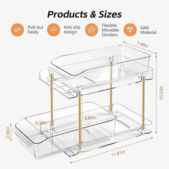 LAREKUN4pack 2-Tier Organizer & Storage Unit Stackable Bathroom Cabinet - Image 3