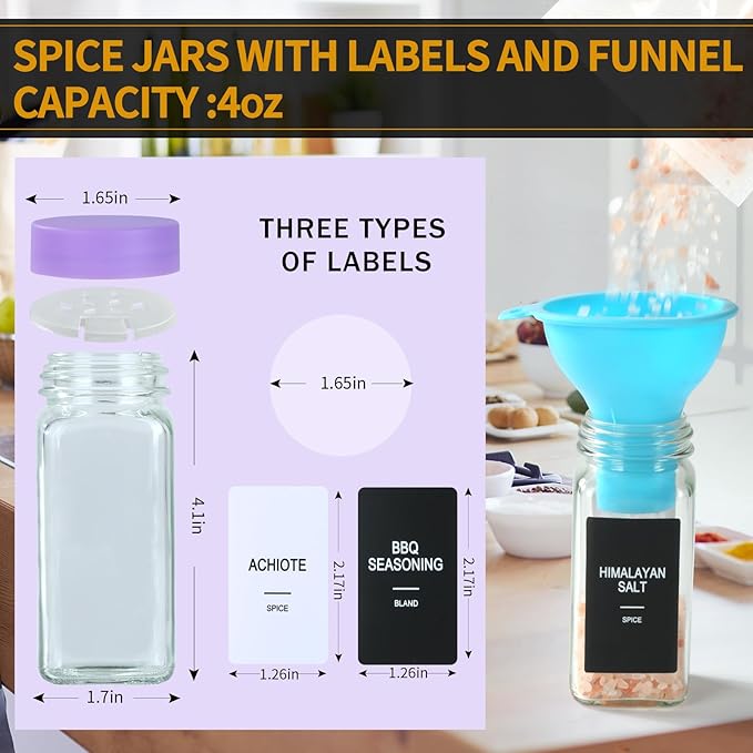 24 Glass Spice Jars with Labels, Spice Jar Set, 4oz Spice Containers, Seasoning - Image 2