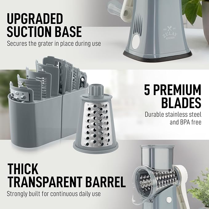 Zulay Kitchen Rotary Cheese Grater 5 Blade Cheese Shredder - Image 7