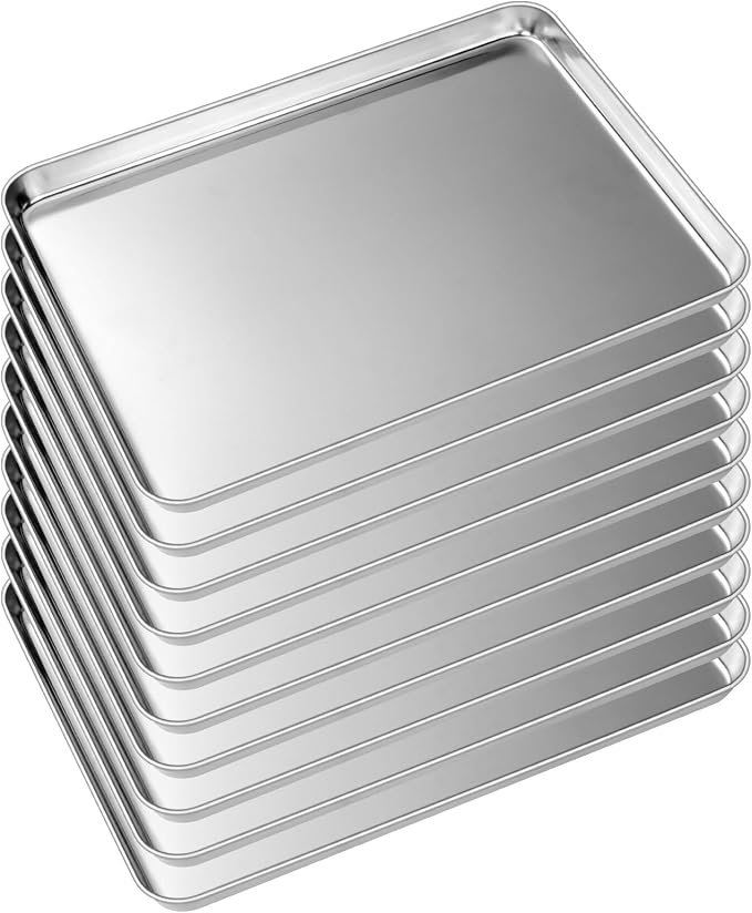 Baking Sheet Tray Set of 10, EWFEN Stainless Steel Baking Pan Cookie Pan Sheet by EWFEN