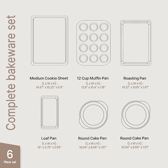 Baking Set – 6 Piece – Deluxe Non Stick Black Coating Inside and Outside – - Image 2