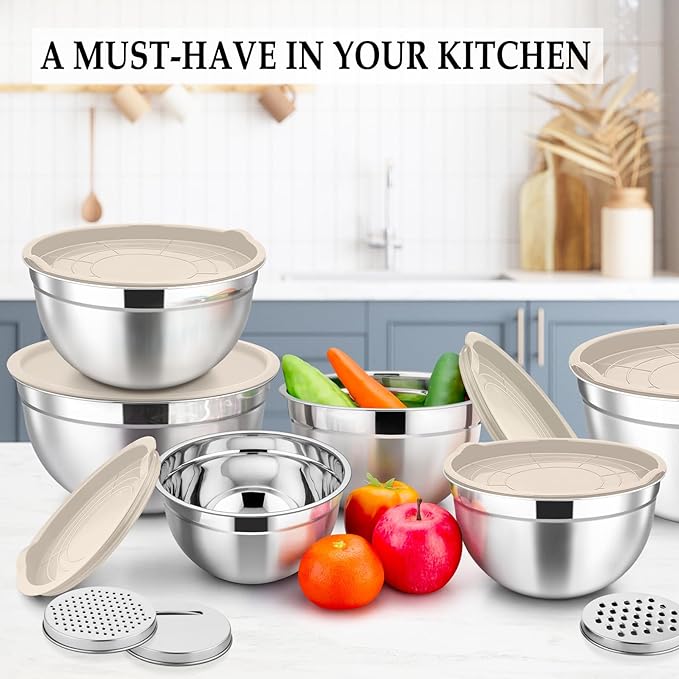 TeamFar Mixing Bowls, for Food Cooking Baking Storing, Khaki - Image 7