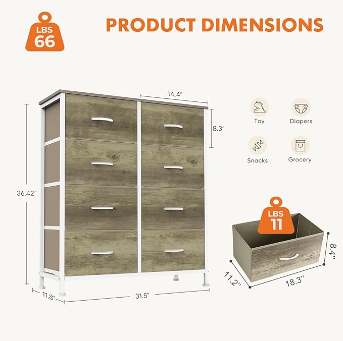 Sweetcrispy 8 Drawer Dresser for Bedroom Large Fabric Storage Tower Organizer - Image 3