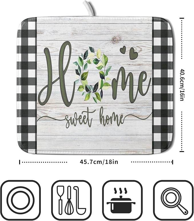 Giwawa Home Sweet Home Dish Drying Mat 16x18 Inch Spring Summer Green Leaf - Image 2