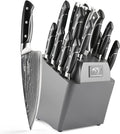 18 Pieces Damascus Kitchen Knife Set, 8 Piece Steak Knives, Non-slip ABS by NANFANGBROTHERS