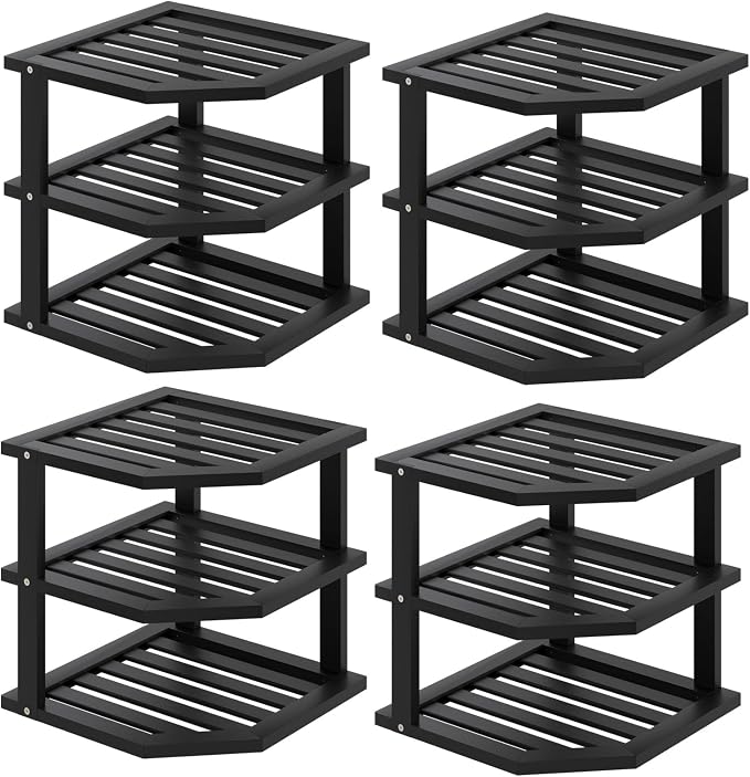 VERTORGAN 3 Tier Bamboo Corner Shelf, Dish Drying Rack, Plate Organizer by VERTORGAN