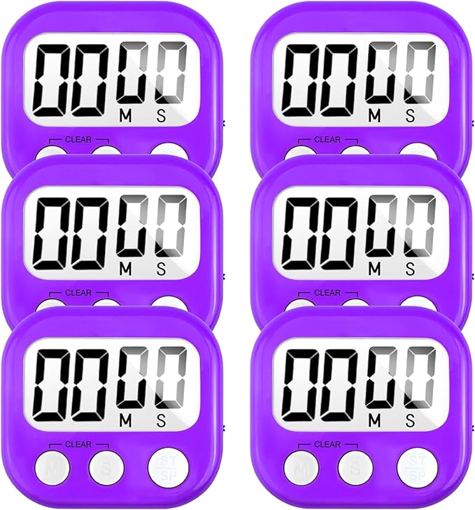6 Pack Digital Kitchen Timer for Cooking Big Digits Loud Alarm Magnetic Backing by AOUCE