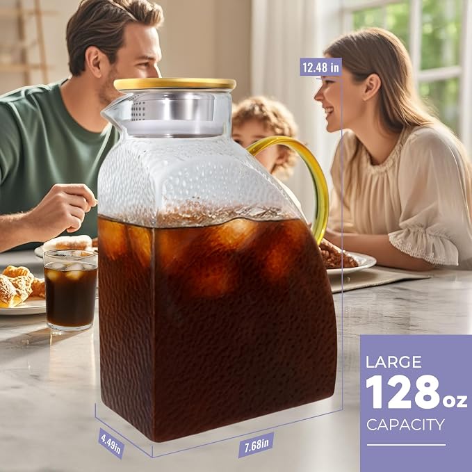 WARMSIMPLE Glass Pitcher With Lid, 1 Gallon Glass Water Pitcher - Image 6
