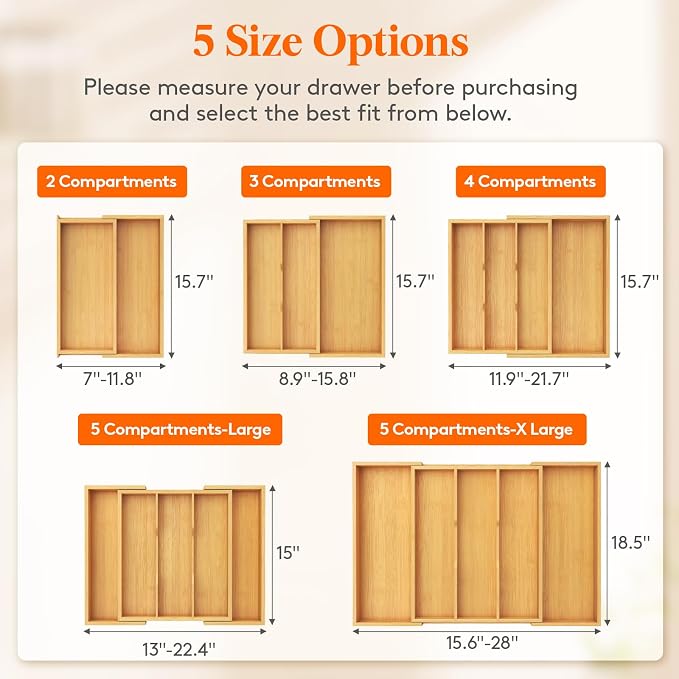Lifewit Utensil Organizer for Kitchen Drawer, Expandable Cooking Utensil Tray - Image 2