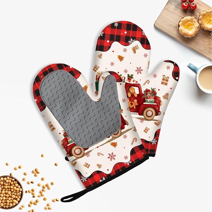 Christmas Gingerbread Oven Mitts Set of 3, Gingerbread Man Heat Resistant - Image 4