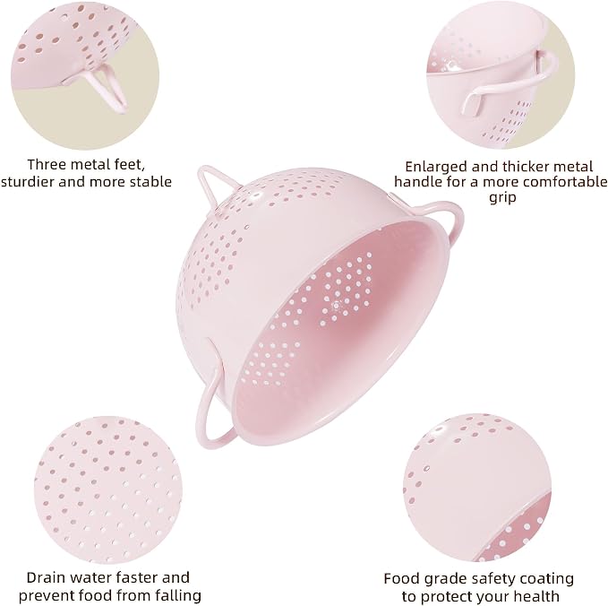 Metal Colander 5 Quart Powder Coated Self-draining Metal Strainer - Image 5