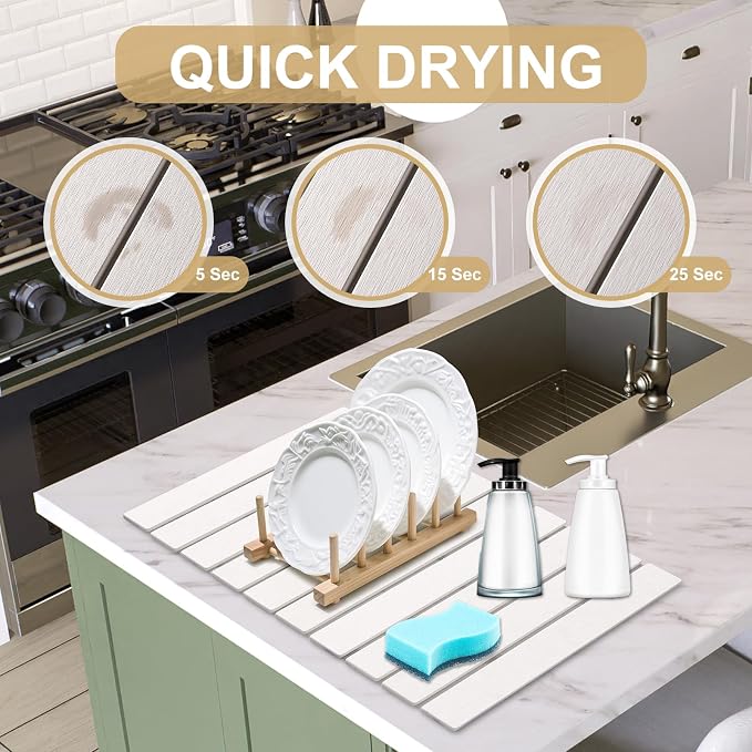 cuomaop Stone Dish Drying Mat for Kitchen Counter, 23x15.3 Inch Large - Image 2