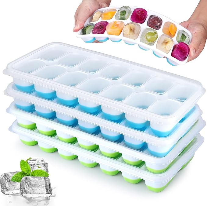 Silicone Ice Cube Tray, 4 Pack Easy-Release & Flexible 14-Ice Cube Trays by Jrisbo